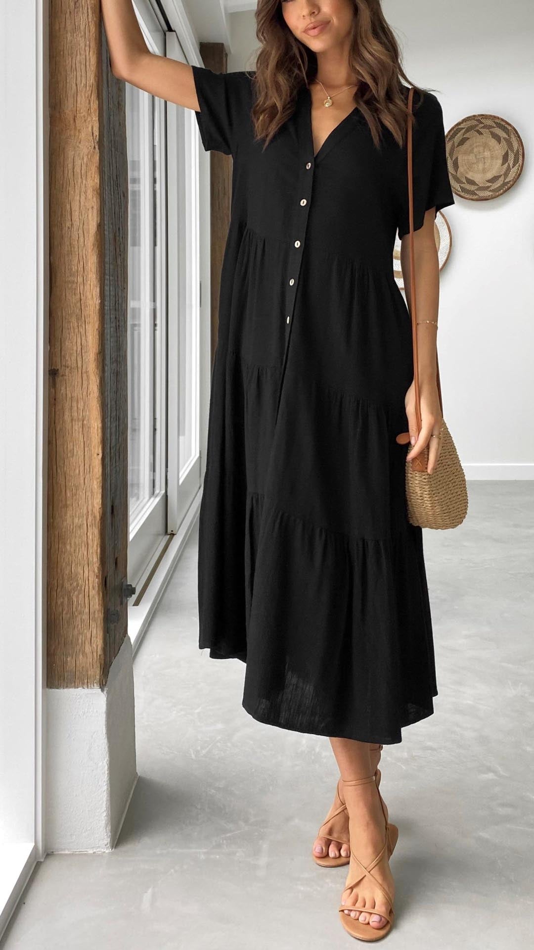 Carina™ | Casual Long Black Dress